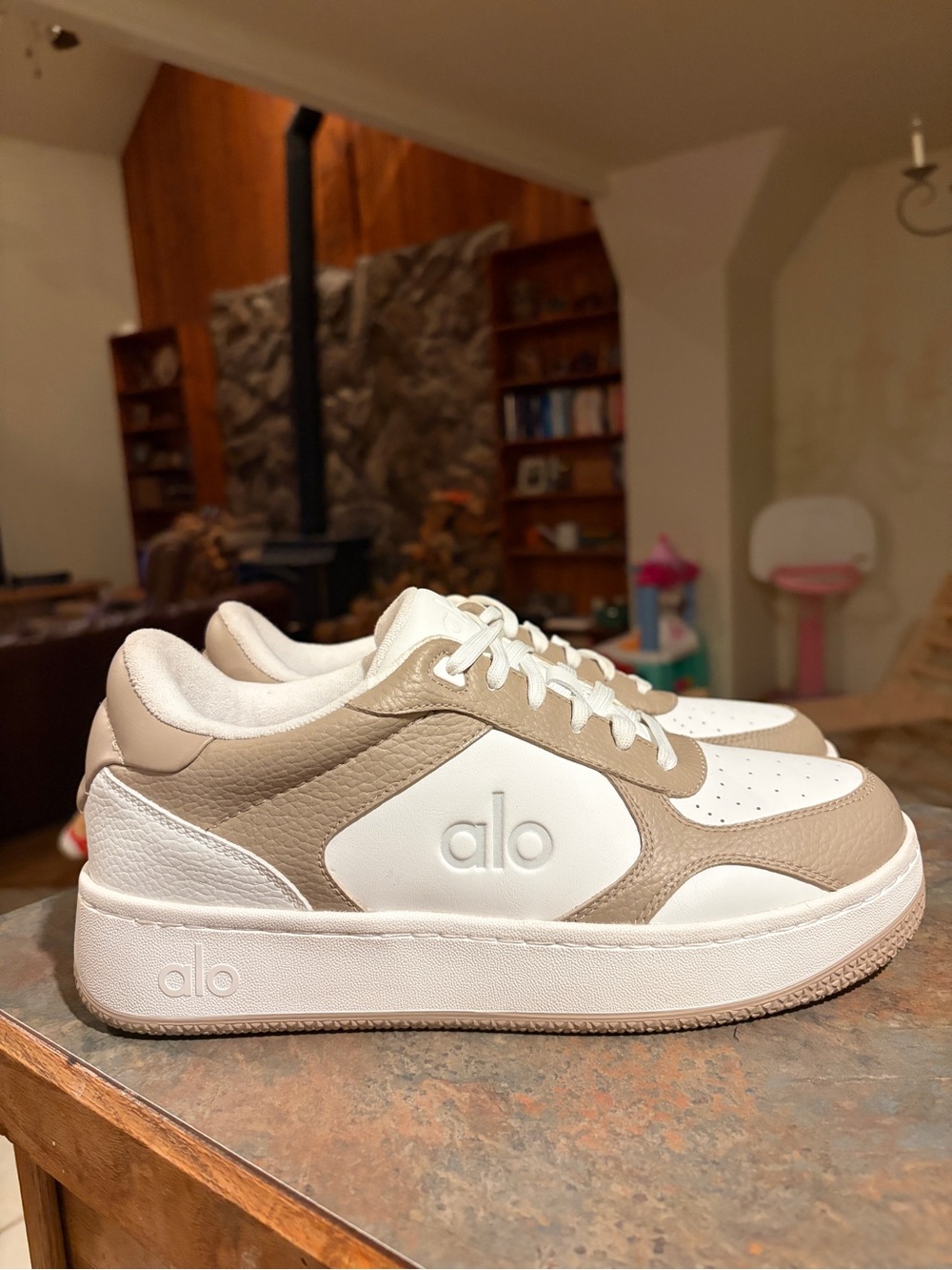 ALO Yoga Womens/Mens Neutral Beige and White Lace-Up Sneakers